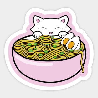 Funny cat eating yummy ramen noodles Sticker